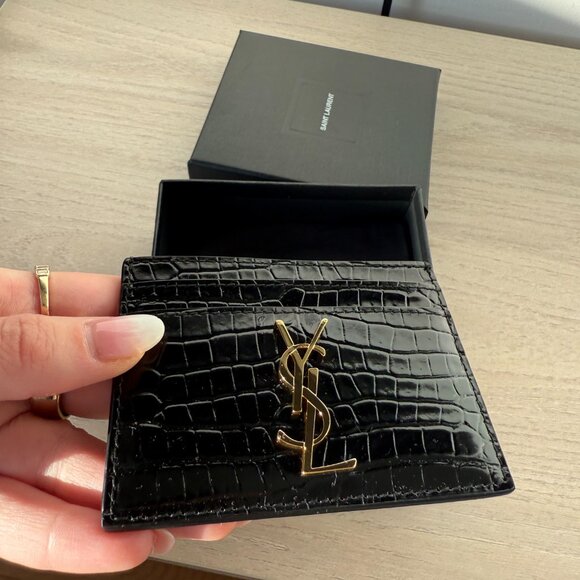 NWT Saint Laurent YSL Card Holder Croco-embossed Patent Leather Black - Picture 8 of 8